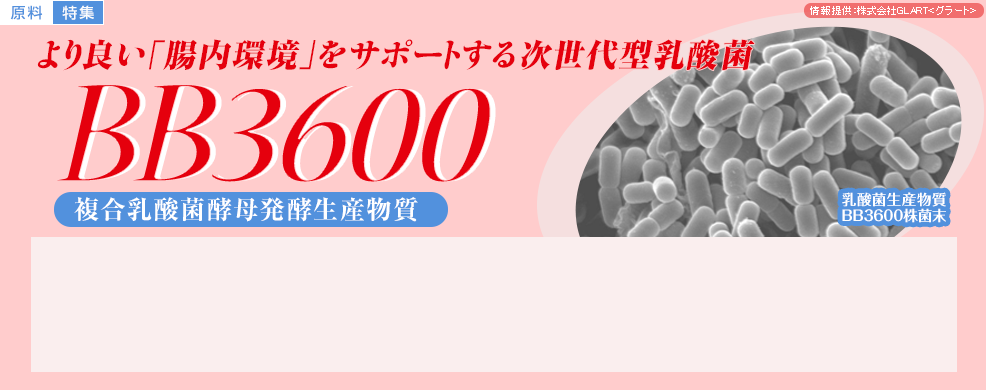 より良い「腸内環境」をサポートする次世代型乳酸菌『BB3600(複合乳酸菌酵母発酵生産物質)』