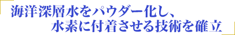 海洋深層水をパウダー化し、水素に付着させる技術を確立