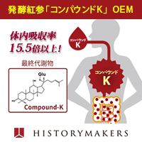 ヒストリーメーカージャパン株式会社（HMJ）　発酵紅参「コンパウンドK」を使用したOEM提案【健康食品、食品】