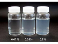 水溶性セラミドRCは0.1％では多少白く濁りますが水に溶解します。